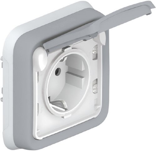 Розетка с заземлением с рамкой Legrand Plexo 1-м. крышка шторки IP55 серый картинка